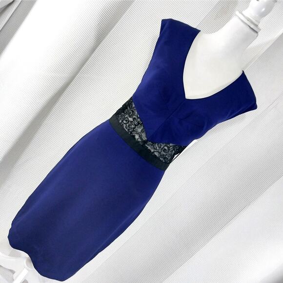 NWT@$420! NICOLE MILLER! LUXE SILK ROYAL BLUE & BLACK LACE INSET DRESS! SZ 10 - Picture 11 of 11